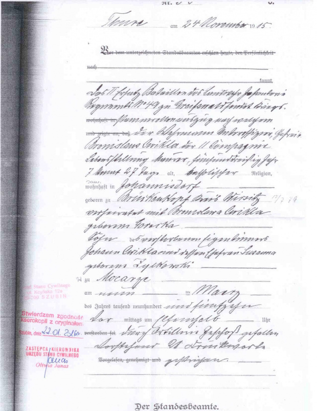 zgon Bronisław Ćwikła 1915