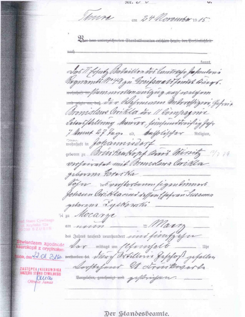 zgon Bronisław Ćwikła 1915